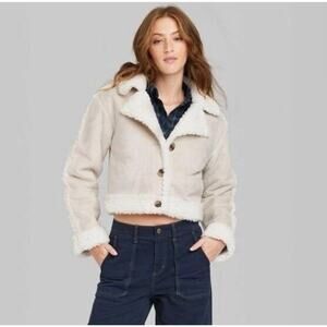 Sherpa Lined Jacket Cozy Suede Ivory Wild Fable Womens Size XS